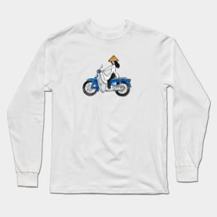 Vietnamese Girl driving her Honda Cub with a simple Water Color style Long Sleeve T-Shirt